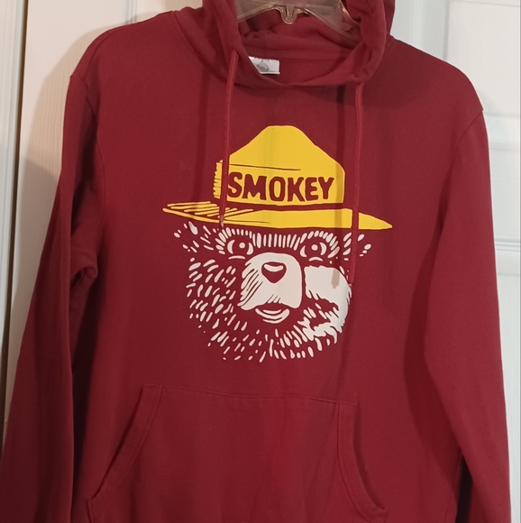 Mens SONOMA Red Smokey Bear Hoodie Size Small Drawstring - Picture 1 of 6